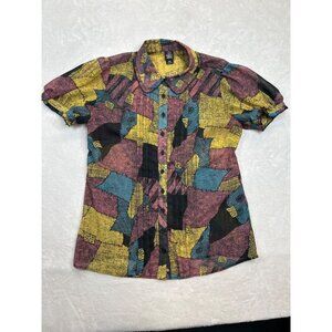 Disney The Nightmare Before Christmas Blouse Womens M Short Sleeve Patchwork‎